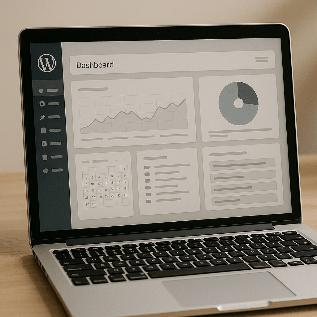 A visual representation of a WordPress dashboard showcasing various tools and features.