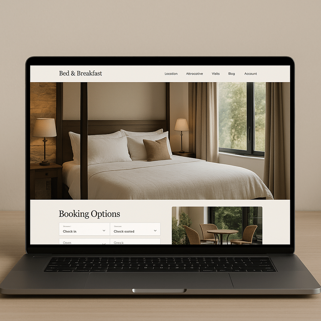 Example website showcasing a bed and breakfast using WordPress with booking options and an attractive layout.